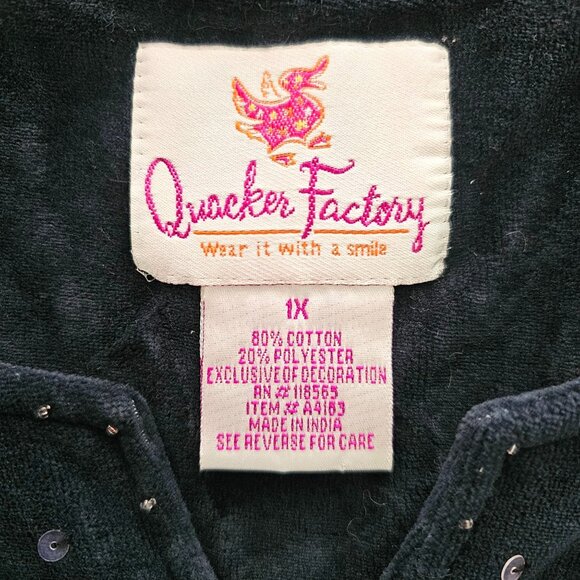 Quacker Factory Velvet Robe 1X Beaded Snowflake Teal Navy Blue Pockets Modest - Picture 3 of 12